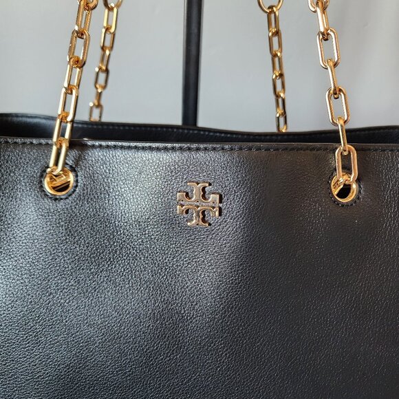 Tory Burch Black Leather Tote with Gold Chain - Picture 3 of 16